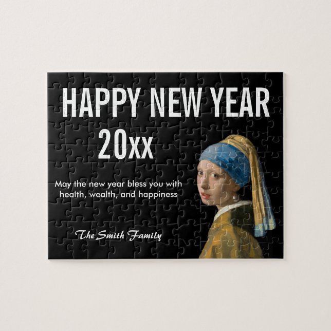 Puzzle Bonne année avec une fille avec une oreille de per (Horizontal)
