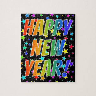 Puzzle "BONNE ANNÉE !" Texte d'arc-en-ciel, profil sous