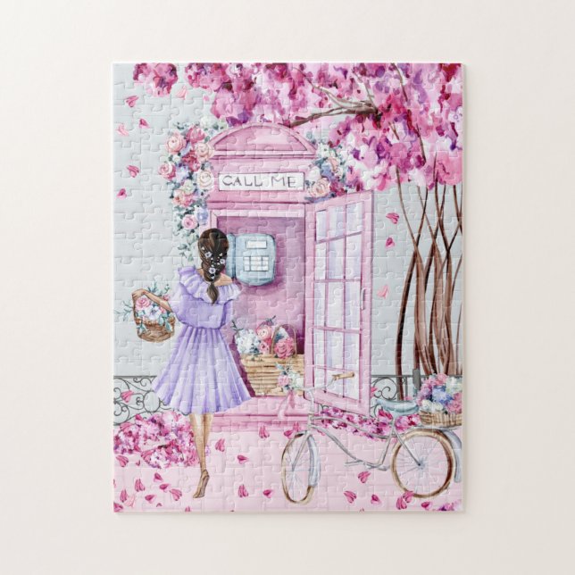 Puzzle Booth de téléphone rose floral (Vertical)