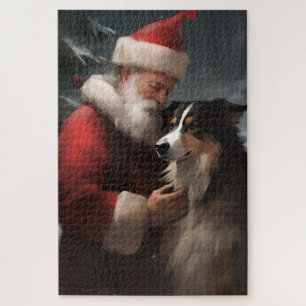 Puzzle Border Collie avec le Père Noël Noël Festif