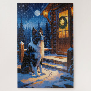 Puzzle Border Collie avec lumières de Noël vacances