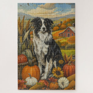 Puzzle Border Collie Chien Récolte d'Automne Action de Gr
