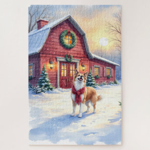 Puzzle Border Collie Country Barn Noël à l'aquarelle