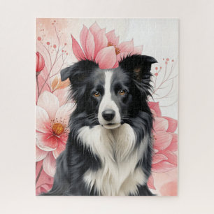 Puzzle Border Collie et lis roses audacieux