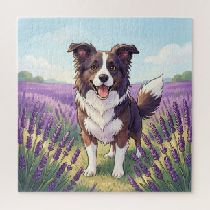 Puzzle Border Collie Heureux Champ de Lavande