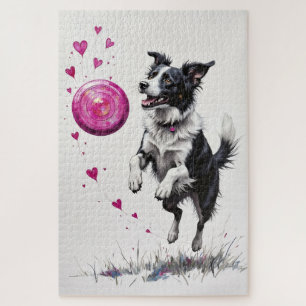 Puzzle Border Collie Saint-Valentin Cœur Disque Catch