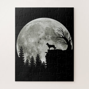 Puzzle Border Collie silhouette On Mountain Halloween Dog