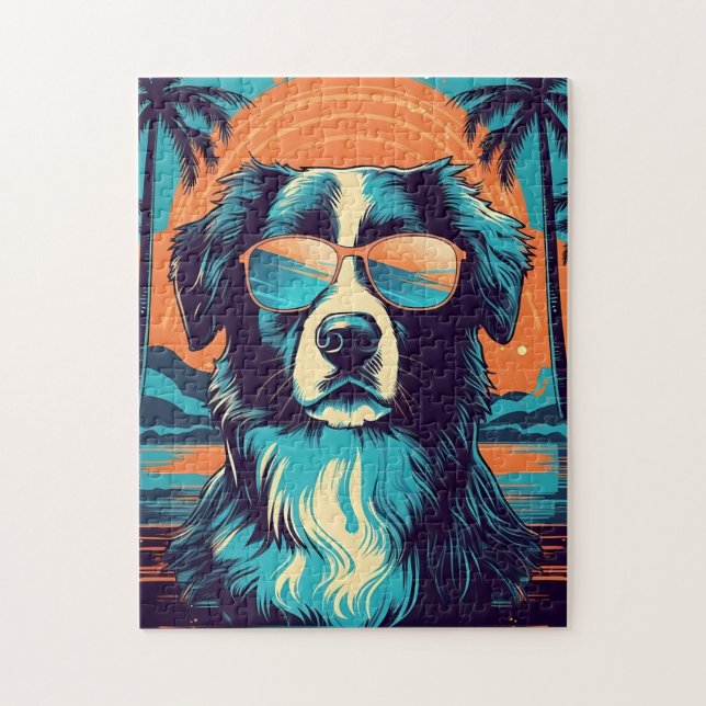 Puzzle Bordure Collie avec lunettes de soleil sur une pla (Vertical)