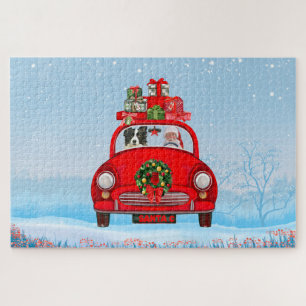 Puzzle Bordure Collie Chien En Voiture Avec Le Père Noël