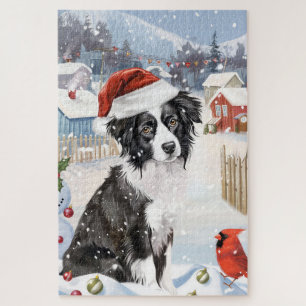 Puzzle Bordure Collie Chien Hiver Merveilles Pays Noël Jo