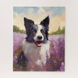 Puzzle Bordure Collie dans le champ Lavender
