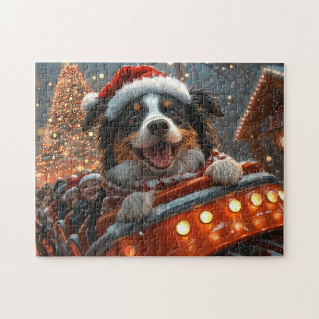 Puzzle Bordure Collie Dog Roller Dessous de verre Noël (Horizontal)