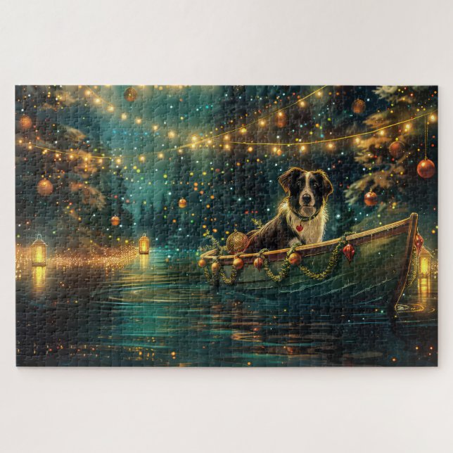 Puzzle Bordure Collie Noël Festive Voyage (Horizontal)