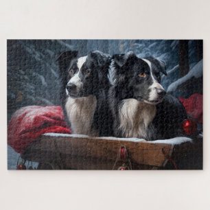 Puzzle Bordure Collie Snowy Sleigh Décor de Noël