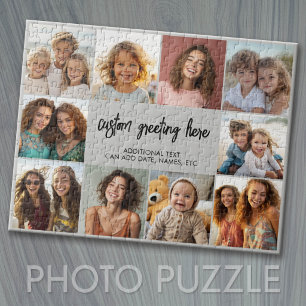 Puzzle Bordure de 10 photos avec texte au centre - gris n