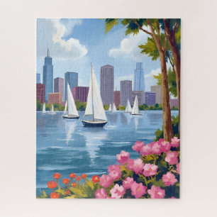 Puzzle Boston Harbor Printemps   Bateau Baie Skyline Vill