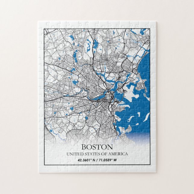 Puzzle Boston Massachusetts USA Travel City Map (Vertical)