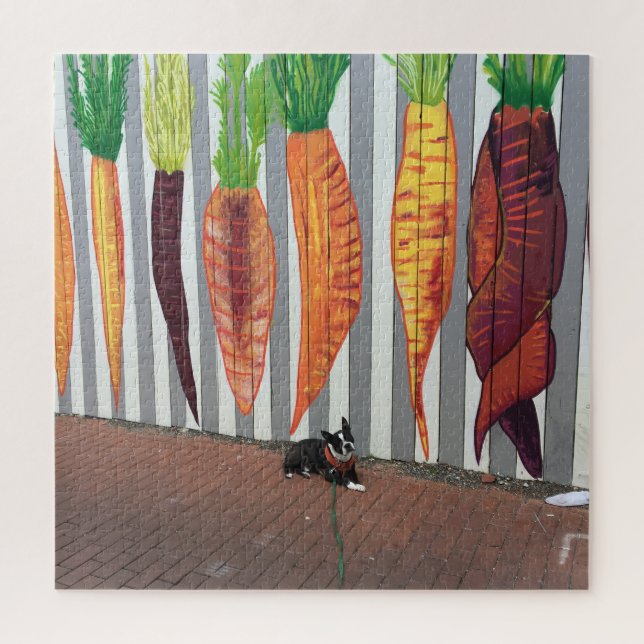 Puzzle Boston Terrier & Calico Carrots (Vertical)