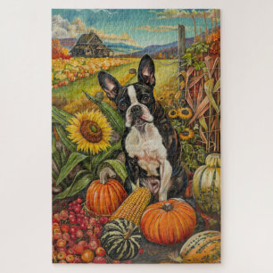 Puzzle Boston Terrier Chien Automne Moisson Thanksgiving