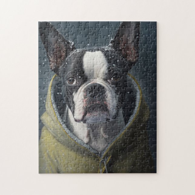 Puzzle BOSTON TERRIER Chien hiver (Vertical)