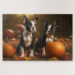 Puzzle Boston Terrier Puppy Automne Citrouille de plaisir