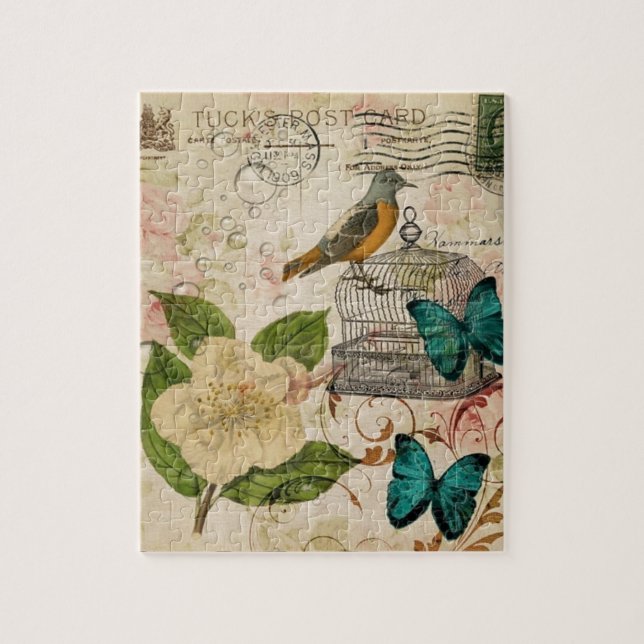 Puzzle botanique français d'oiseau floral minable (Vertical)
