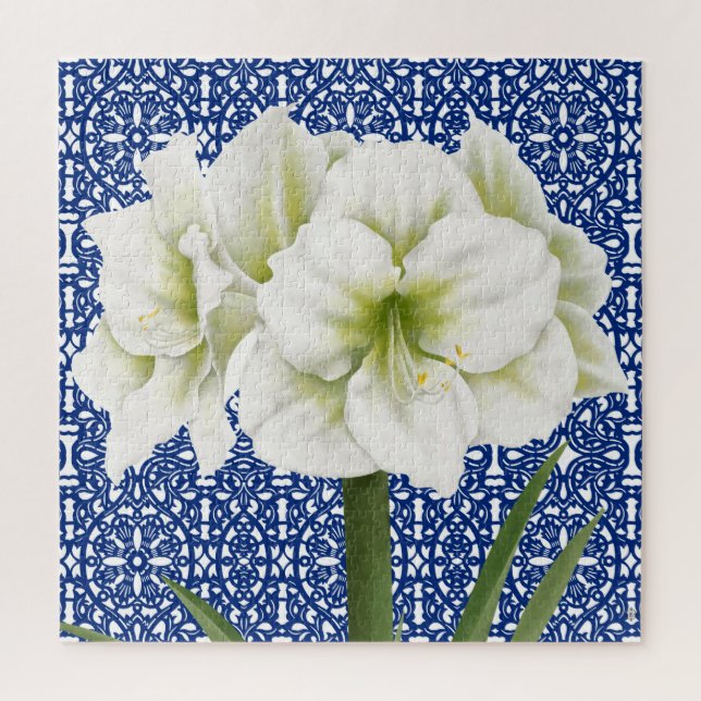 Puzzle botanique moderne amaryllis blanc (Vertical)