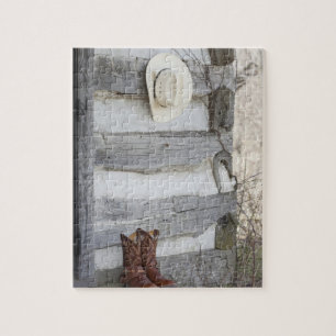 Puzzle Bottes Cowboy et casquette en dehors du cabine de