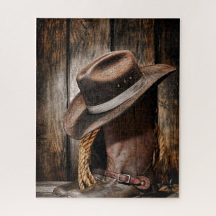 Puzzle bottes de cow-boy en bois de grange brun du pays o
