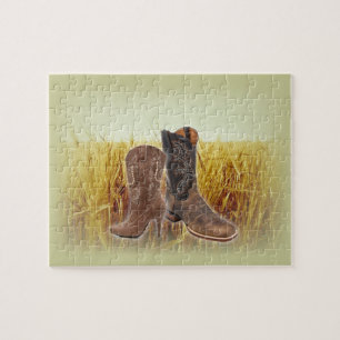 Puzzle Bottes de cowboy de pays occidental de champ de