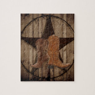 Puzzle Bottes de cowboy en bois de pays occidental