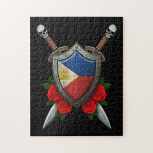 Puzzle Bouclier et épées philippins usés de drapeau av