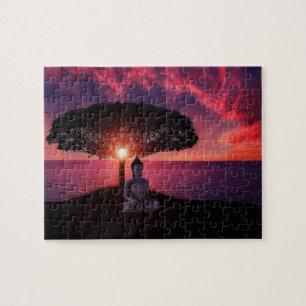 Puzzle Bouddha dans le ciel rouge de soirée
