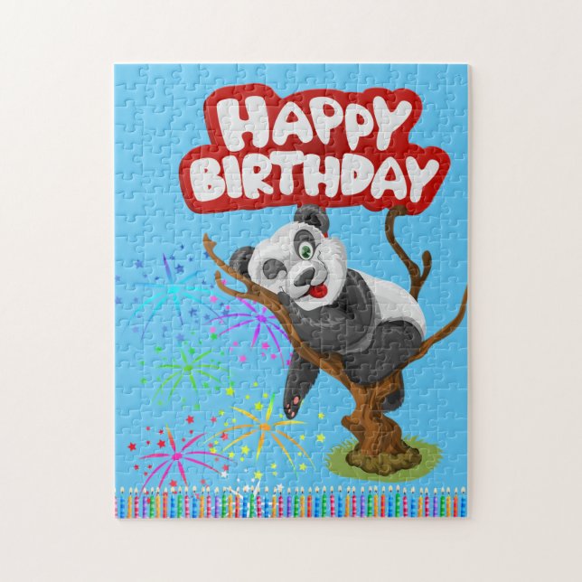 Puzzle Bougies d'anniversaire pour ours en peluche Panda (Vertical)
