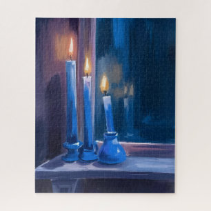 Puzzle Bougies de Hanouka bleues aquarelle