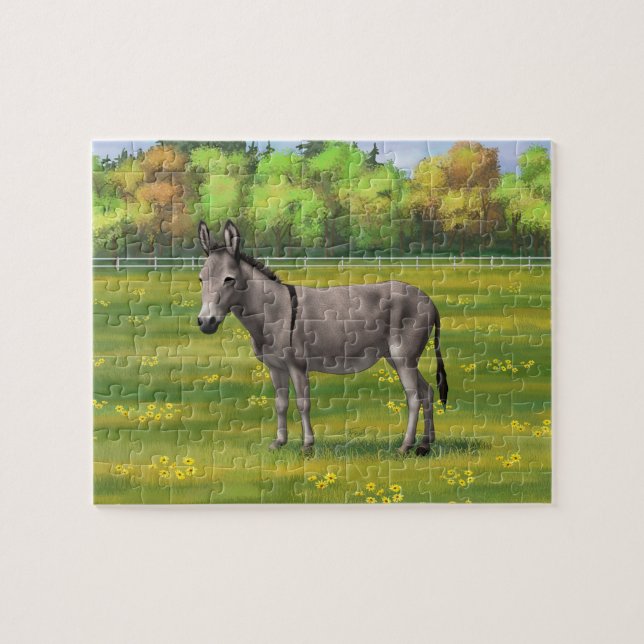 Puzzle Bouillon Gris D'Âne Cute Dans Le Pâturage (Horizontal)