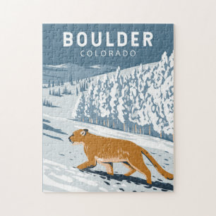 Puzzle Boulder Colorado Cougar Retro Travel Art Vintage