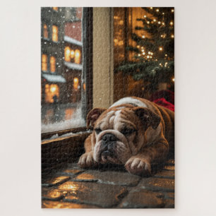 Puzzle Bouledogue avec lumières de Noël pour les Fêtes
