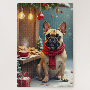 Puzzle Bouledogue français au marché de Noël vintage