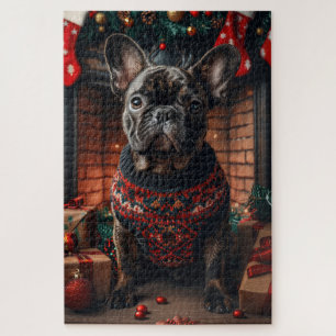 Puzzle Bouledogue français avec des cadeaux de Noël chemi
