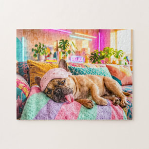 Puzzle Bouledogue Français dormant avec un masque pour le