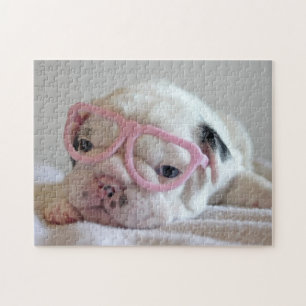 Puzzle Bouledogue français en verres de coeur