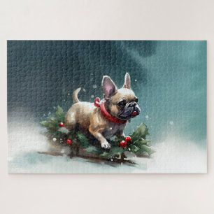 Puzzle Bouledogue français Noël neige hiver