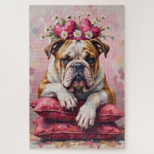 Puzzle Bouledogue Jour de la Saint-Valentin Cœur Ruban Co
