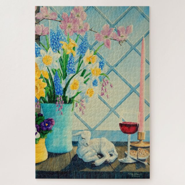 Puzzle Bouquet de fleurs de printemps, Agneau de Dieu/vin (Vertical)