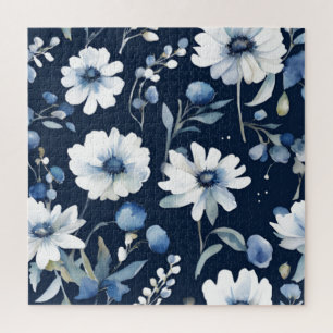 Puzzle Bouquet de fleurs Elégante aquarelle Bleu