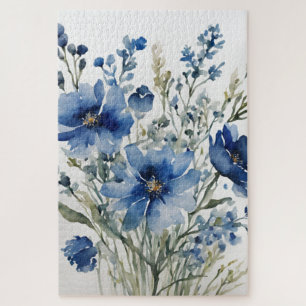 Puzzle Bouquet de fleurs Elégante aquarelle Bleu élégant