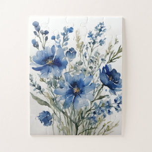 Puzzle Bouquet de fleurs Elégante aquarelle Bleu élégant