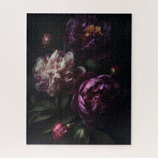 Puzzle Bouquet de fleurs violettes romantiques foncées (Vertical)
