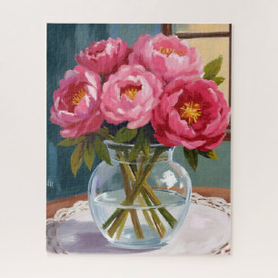 Puzzle Bouquet de pivoine rose Peinture florale aquarelle